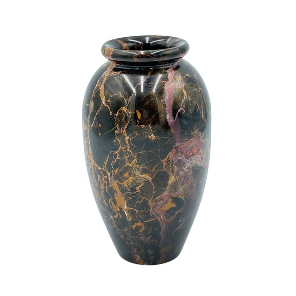 Unbranded Other - Vintage Black Marble Onyx Bud Vase Gold Purple Veined Polished Stone Decor